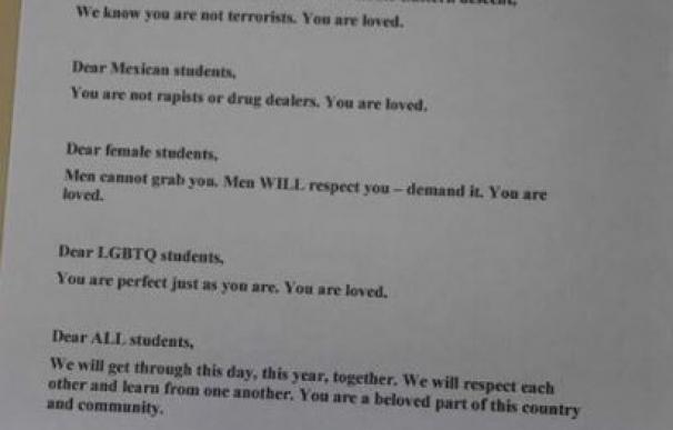 Lea la carta de una profesora a sus alumnos tras la victoria de Trump