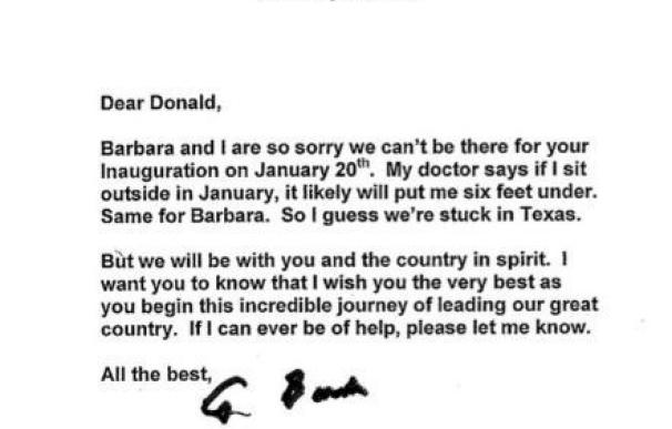 George Bush padre escribe un carta a Trump diciendo que no irá a la toma de posesión
