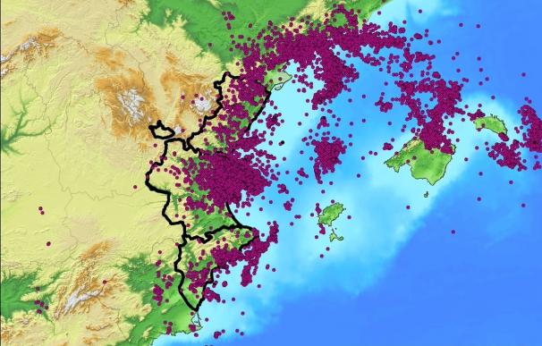 La Comunitat registra 17.565 rayos en el episodio de lluvias, la mayoría en Valencia