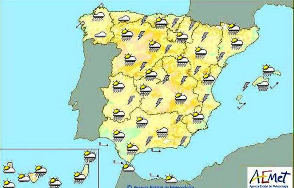 Chubascos muy fuertes en Levante, Cataluña y mitad sur de la Península
