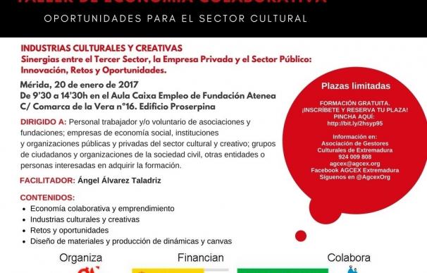 La Asociación de Gestores Culturales celebrará un taller de economía colaborativa el 20 de enero en Mérida