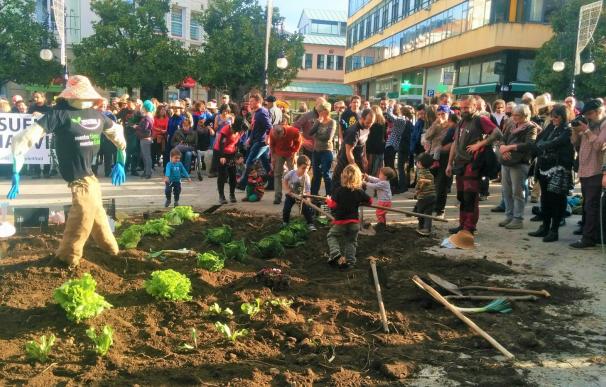 Una protesta contra el proyecto de Las Excavadas convierte en una granja los aledaños del Ayuntamiento