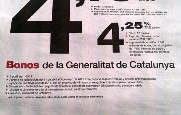 Publicidad de la emisión de bonos de Cataluña
