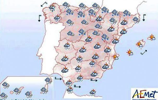 Probabilidad de lluvias localmente fuertes en Canarias y nieve en el centro