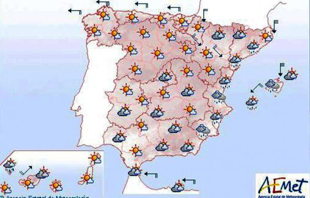 Intervalos de viento fuerte en el litoral gallego, Girona y Baleares