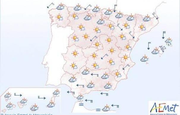 Mañana heladas interior península y viento fuerte Baleares,Girona y Estrecho