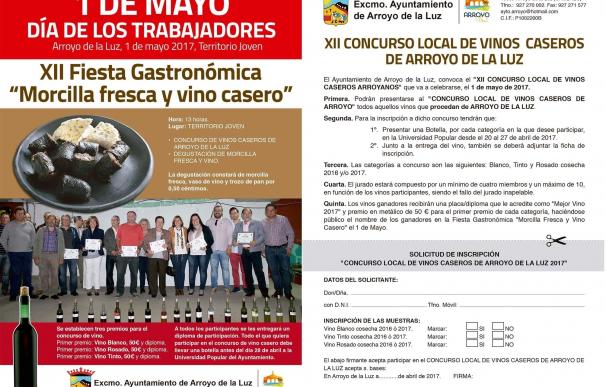La XII Fiesta Gastronómica de Arroyo de la Luz (Cáceres) promocionará productos como la morcilla fresca y el vino casero