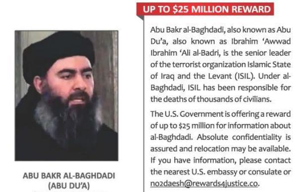 EEUU eleva a 25 millones de dólares la recompensa por Al Baghdadi