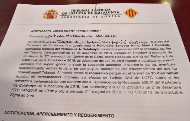 El TSJC notifica a la Mesa del Parlament la investigación por la resolución del referéndum