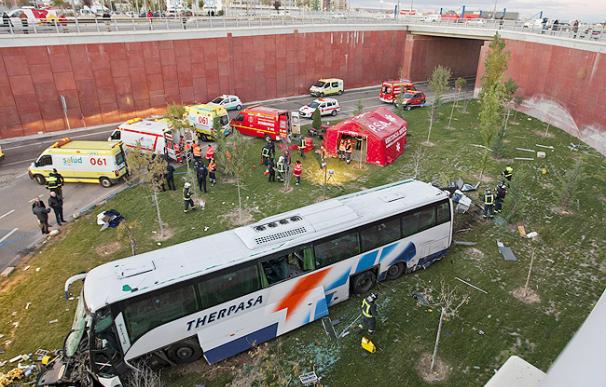 Al menos 18 heridos al volcar un autobús de General Motors en Zaragoza