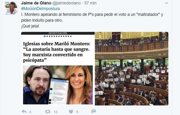 Diputado del PP recrimina a Irene Montero que pida el voto para el "maltratador" de Iglesias