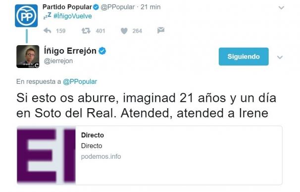 El PP confiesa que se duerme con Irene Montero y Errejón replica que más se aburrirá en Soto del Real