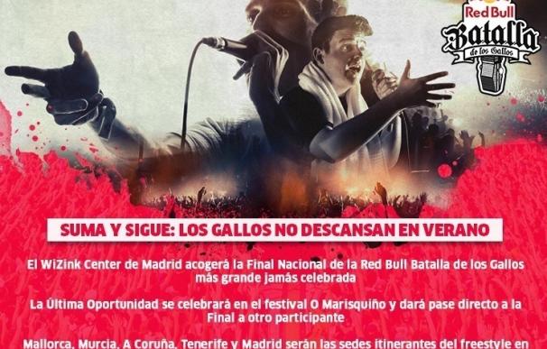 La final nacional de la Red Bull Batalla de los Gallos, el 23 de septiembre en el WiZink Center de Madrid