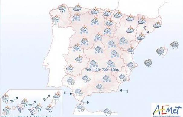 Lluvias fuertes en Canarias y Andalucía y nevadas en cotas bajas del centro