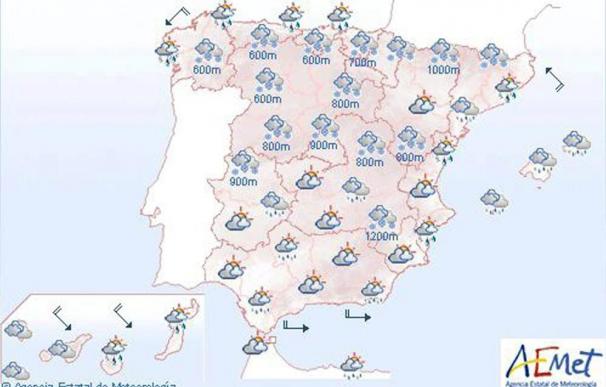 Mañana, vientos y lluvias en Canarias y nevadas en el centro y norte peninsular
