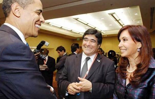 Carlos Zannini saluda a Barack Obama junto a Cristina Fernández de Kirchner