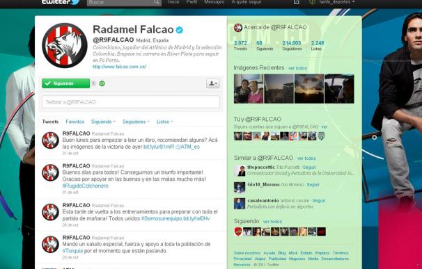 Radamel Falcao, el atlético con más seguidores en Twiitter
