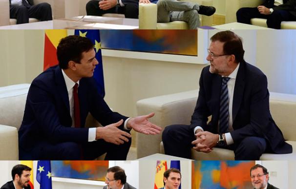 Rajoy en Moncloa con Pedro Sánchez, Albert Rivera y Pablo Iglesias.