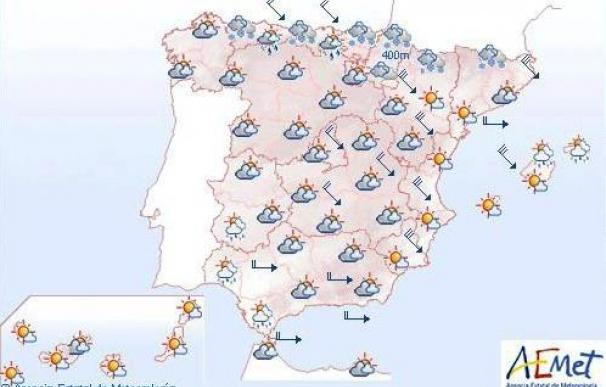 Nevadas en el norte peninsular y viento muy fuerte en Gerona y Mallorca