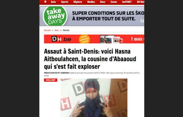 Imagen de Hasna Aitboulahcen, la mujer que se inmoló en el apartamento de Saint-Denis según el medio belga, DH.