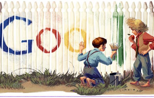 Tom Sawyer y Huckleberry Finn pintan la portada de Google