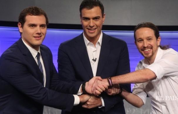 Sánchez, Iglesias y Rivera salen del debate muy satisfechos y con críticas a Rajoy por no participar