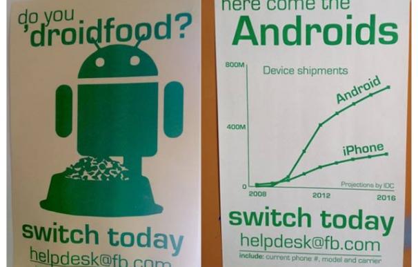 Facebook empapela su sede con carteles para que sus empleados cambien iPhone por Android