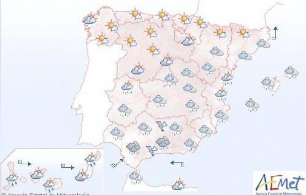 Mañana, chubascos localmente fuertes en Andalucía y viento fuerte Canarias