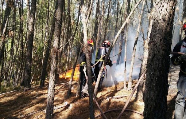 Los bomberos del ERICAM controlan hoy los flancos de fuego en la zona portuguesa de Amoreira Fundeira
