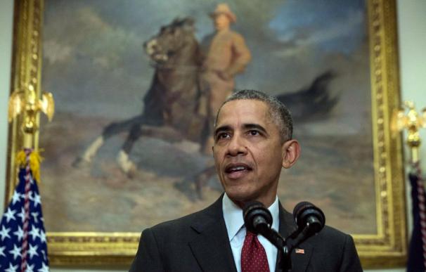 Obama durante su declaración en la Sala Roosevelt de la Casa Blanca (AFP/NICHOLAS KAMM)