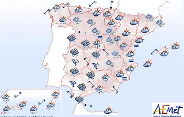 Mañana, lluvias fuertes en Andalucía y Extremadura y viento fuerte en Canarias