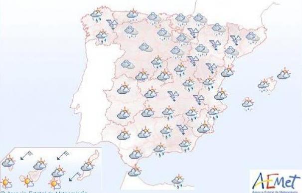 Mañana, lluvias en nordeste, fuertes en puntos Navarra, Aragón y Castilla-La Mancha