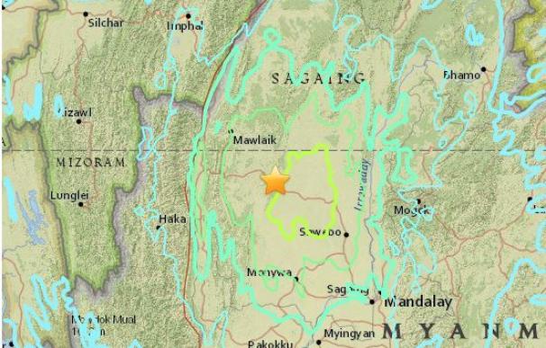 Localización del terremoto en Birmania./ Imagen de USGS.