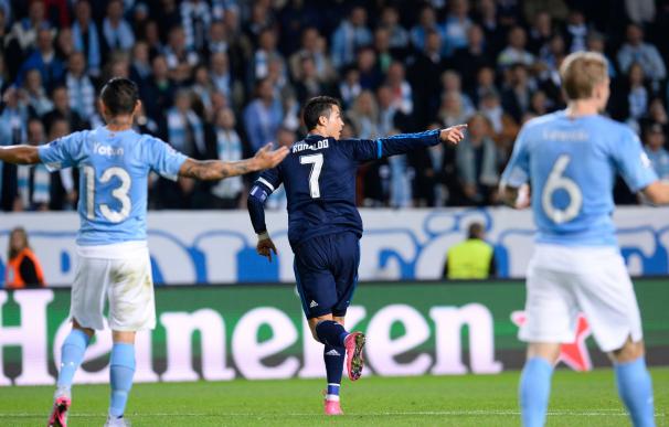 Cristiano Ronaldo celebra el gol que abrió el marcador ante el Malmö (AFP)