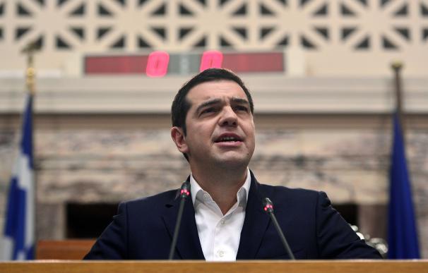 Greece's Prime Minister Alexis Tsipras addresses t