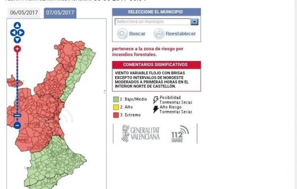 El 112 decreta riesgo elevado de incendios en toda la provincia de Valencia y el interior de Castellón