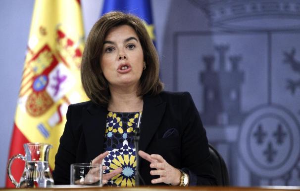La vicepresidenta del Gobierno, Soraya Sáenz de Santamaría, en la rueda de prensa del Consejo de Ministros.