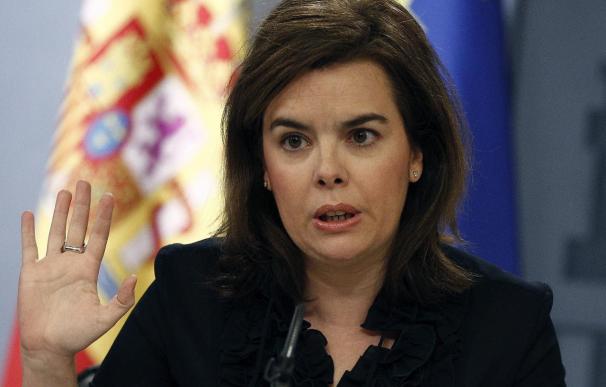 La vicepresidenta del Gobierno, Soraya Sáenz de Santamaría, durante la rueda de prensa posterior al Consejo de Ministros.