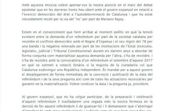 La CUP pide a Puigdemont la convocatoria "inmediata" del referéndum