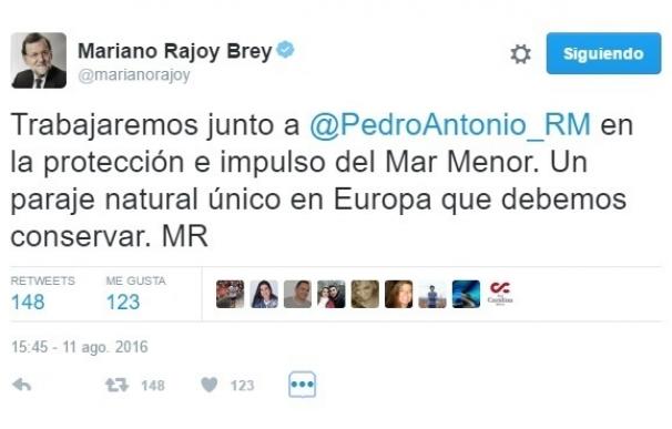 Rajoy afirma que trabajará por la "protección e impulso" al Mar Menor