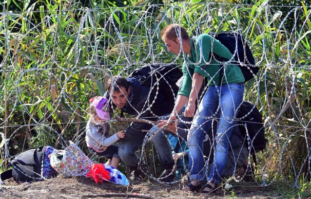 Inmigrantes en la frontera de Hungría con Serbia.