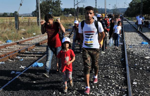 Inmigrantes sirios en la frontera entre Grecia y Macedonia.