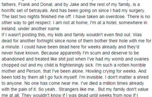 Sinead O'Connor anuncia en Facebook su intención de suicidarse