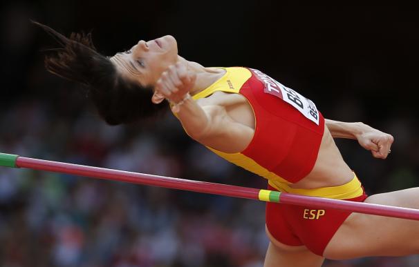 Spain's Ruth Beitia competes in the qualifying rou
