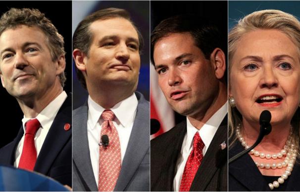 Rand Paul, Ted Cruz, Marco Rubio (candidatos republicanos) y Hillary Clinto (candidata demócrata).