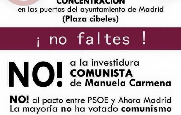 Convocan una concentración en Cibeles contra la investidura de Carmena durante la constitución del nuevo Ayuntamiento