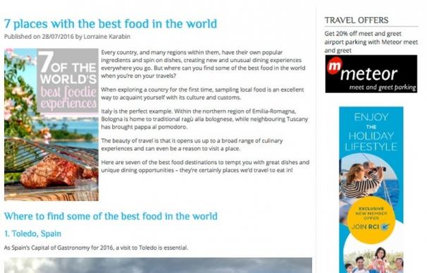 El portal británico LiveShareTravel.com incluye a Toledo como una de las mejores opciones donde comer en todo el mundo