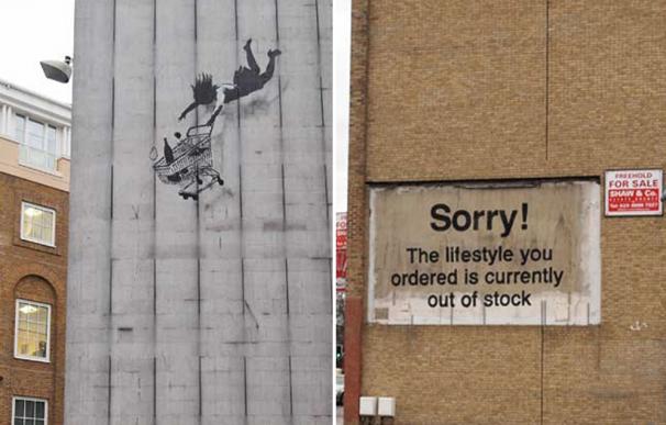El salto al vacío de la clase media, el último grafiti de Banksy en Londres