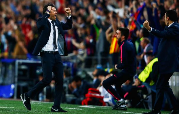 Luis Enrique celebra un gol del Barcelona en el Camp Nou