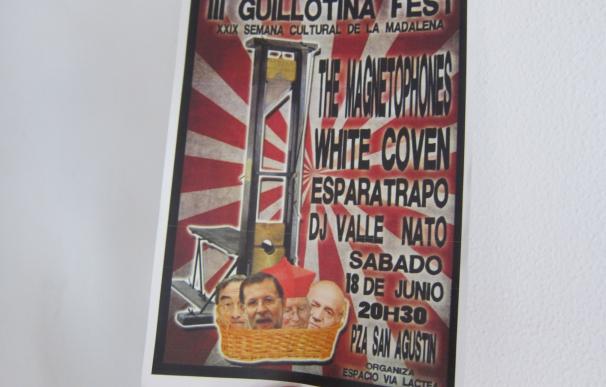 El PP tilda de "infame" un cartel en el que aparecen guillotinados el rey emérito, Rajoy, Rossel y Cañizares
